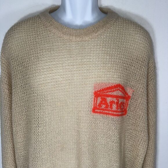 Aries Beige Mohair Blend Crew Neck Sweater Lightweight Men Large - Picture 3 of 7